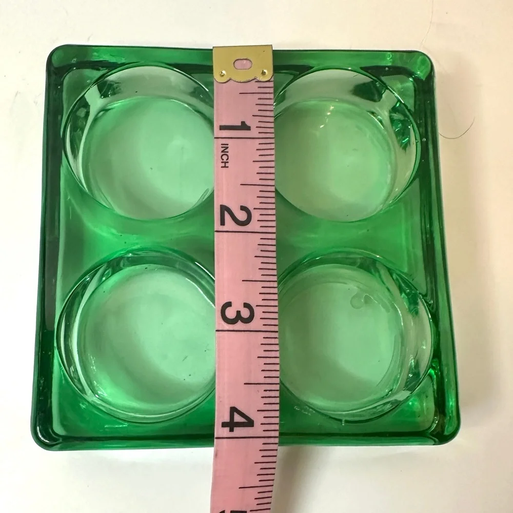 Set of 2 Vintage Blenko Style Square Green Glass Cube Tea Light Candle Holders